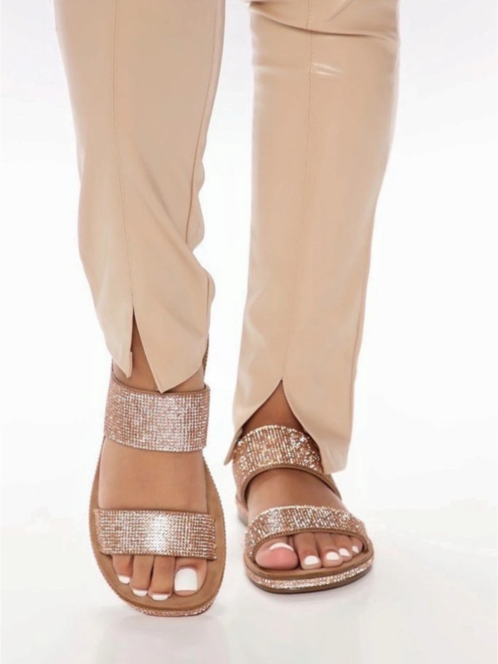 Just Move On Rhinestone Slides in Pink NWT